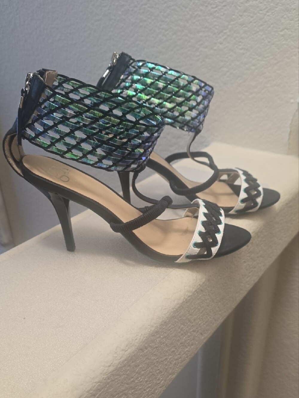 GX by Gwen Stefani Black and White High Heel Sandals with Iridescent Ankle Cuff - Picture 7 of 8